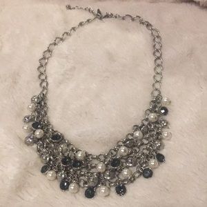Navy stone and pearl necklace